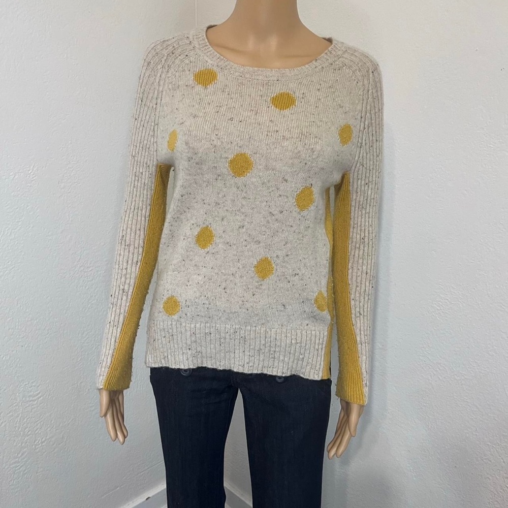 Anthropologie YOON Beige Mustard Yellow Polka Dot Wool Pullover Sweater